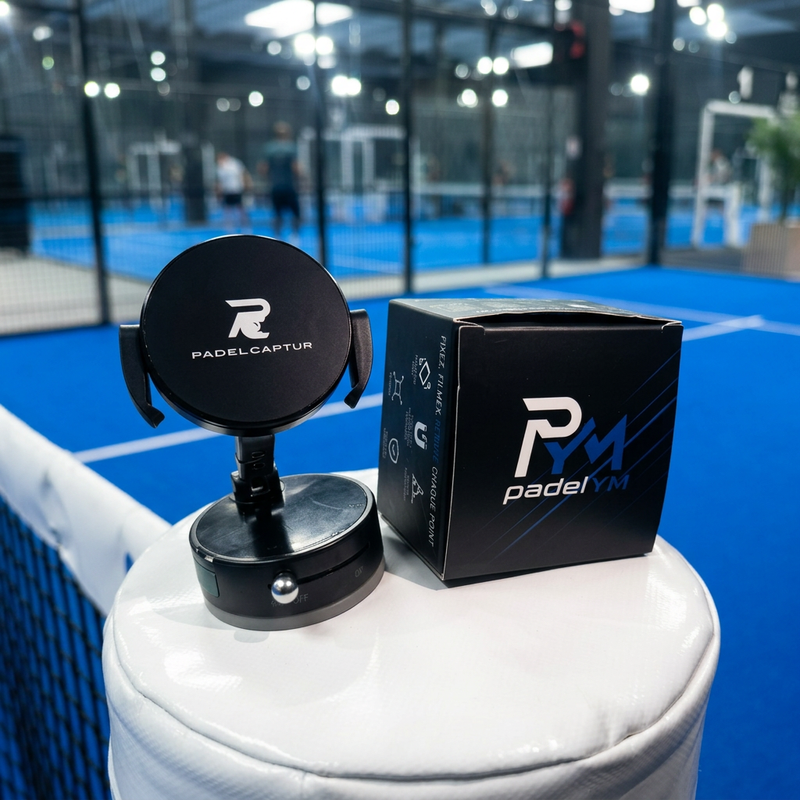 PADELCAPTUR et son emballage PADELYM au bord du terrain